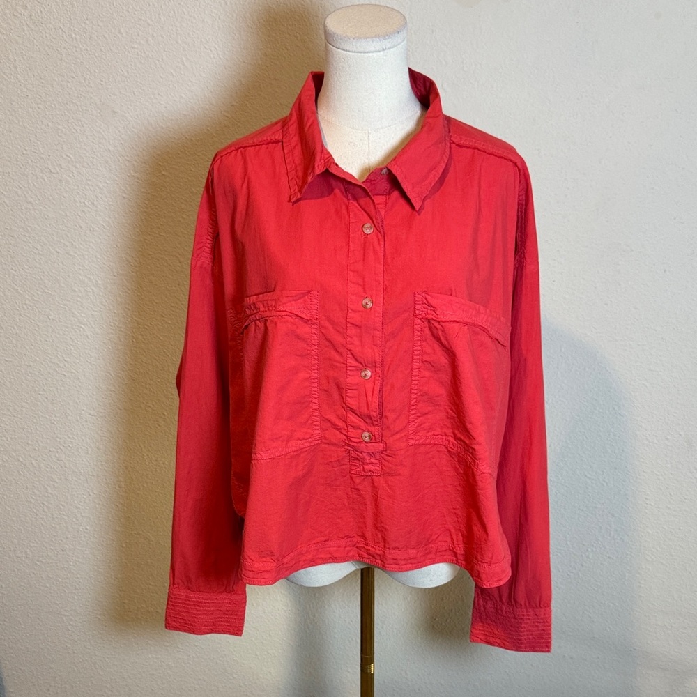 Pilcro Anthropologie Back Split Oversized Cotton Shirt size Large - Picture 4 of 16